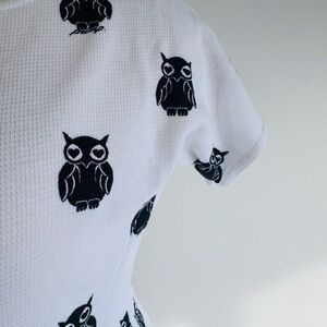 Cute White Owl Print Thermal Tee